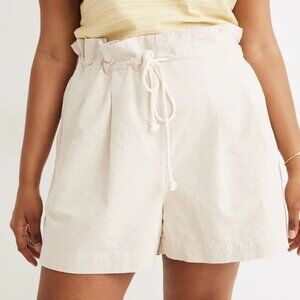 Madewell Cream Linen Blend Drawstring Pull On Paperbag Shorts Medium